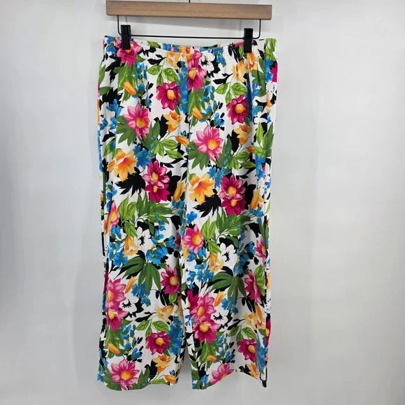 White Stag Womens Large 12/14 Garden Floral Elastic Waist Cotton Blend Pants - Picture 1 of 8
